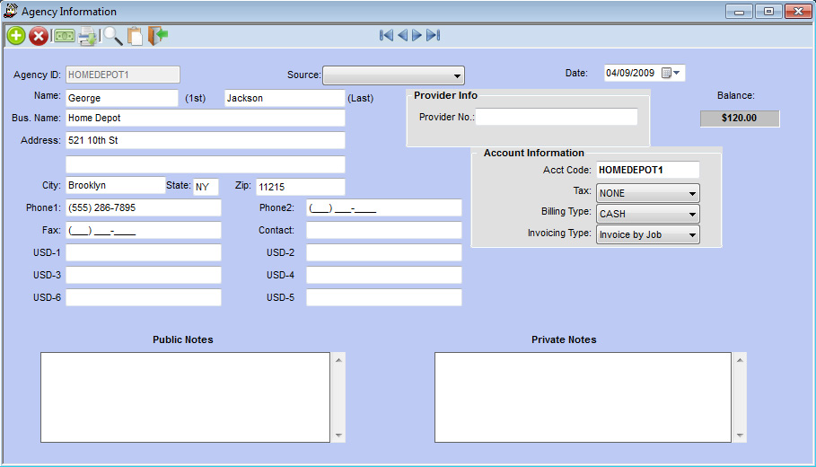 third party agency billing screen