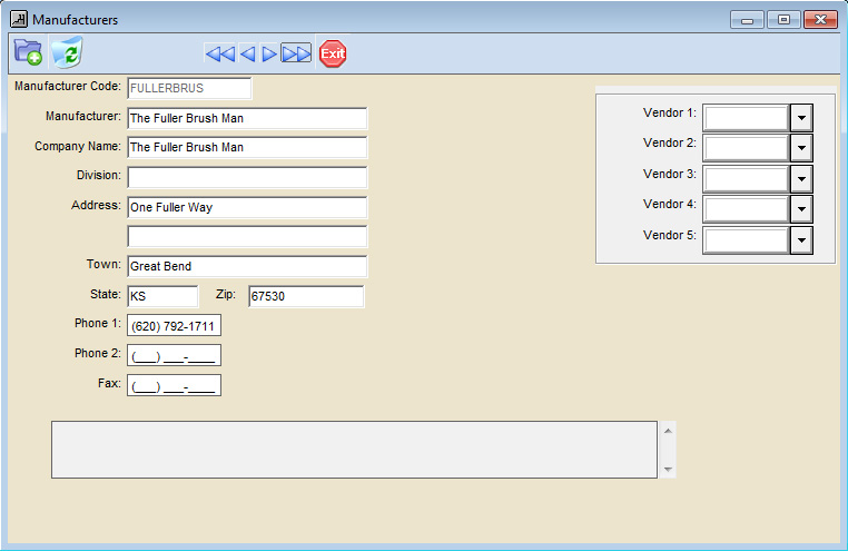 Inventory items manufacturers details screen