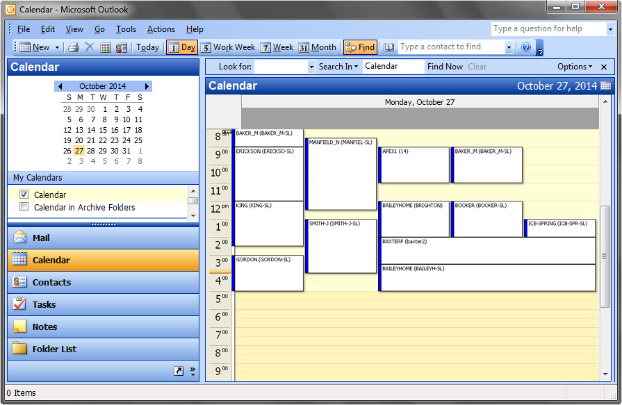 Export to Microsoft Outlook screen