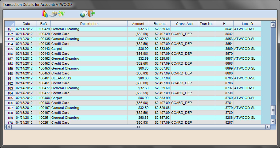 accounts receivable transactions history screen