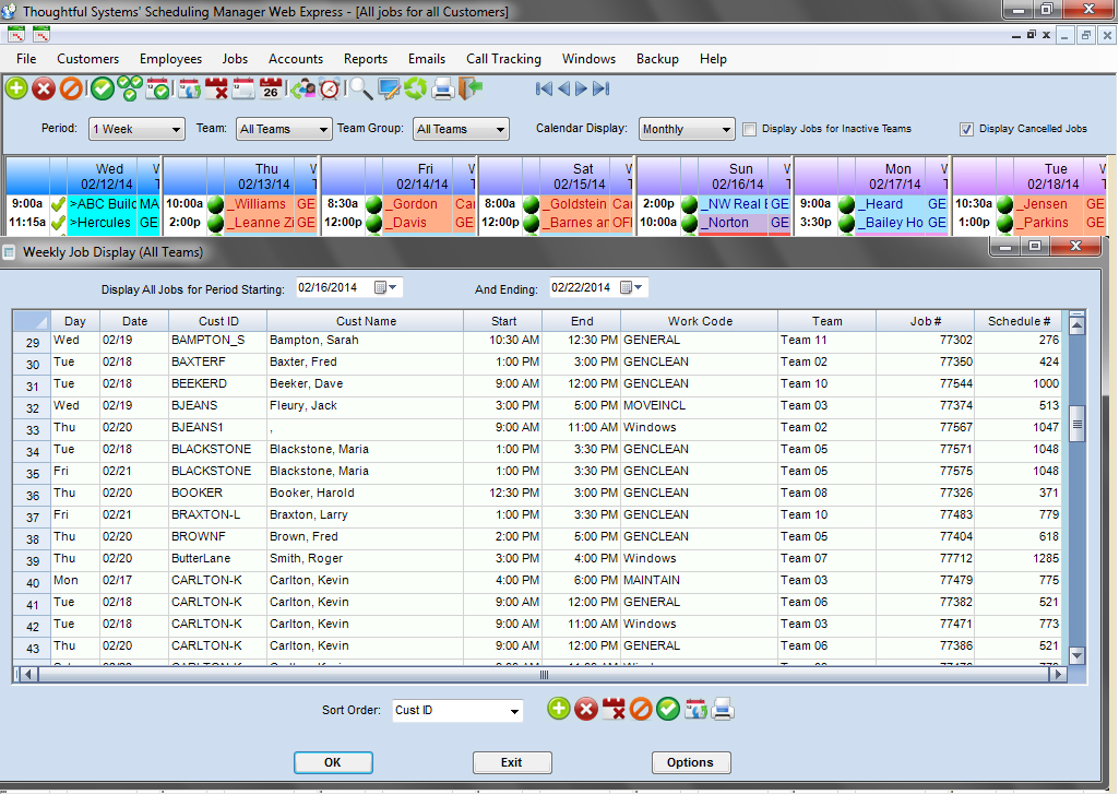 Job scheduling screens