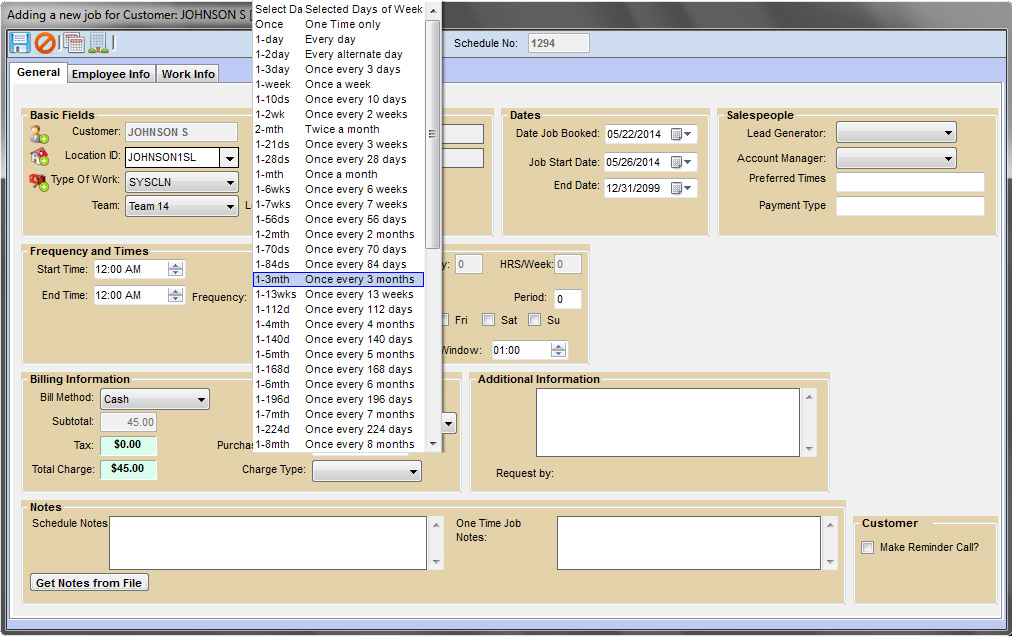Recurring job schedule add-edit screen