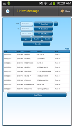 Job schedules on mobile app screen