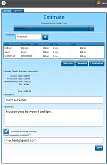 Estimates on mobile app